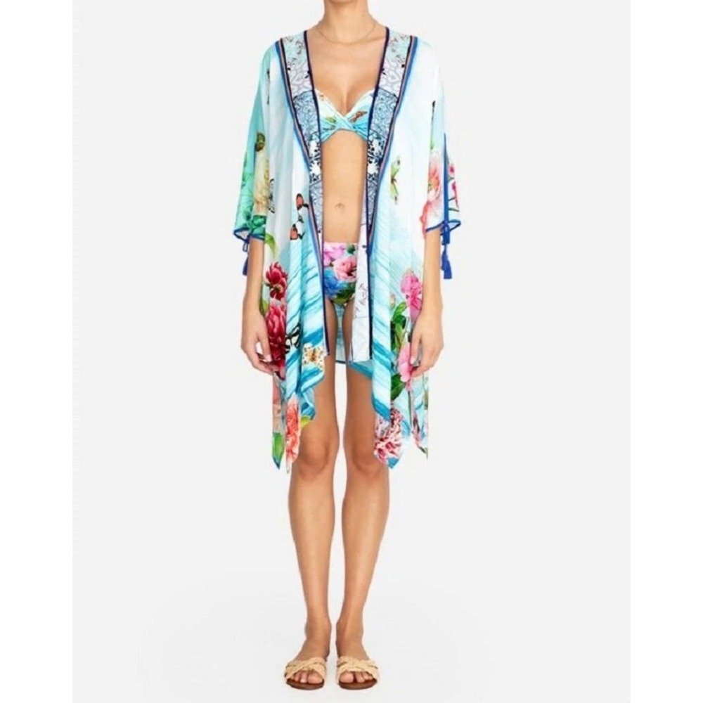 Johnny Was Costa Azul Butterfly Short Kimono Swimwear - M/ Like a One Size